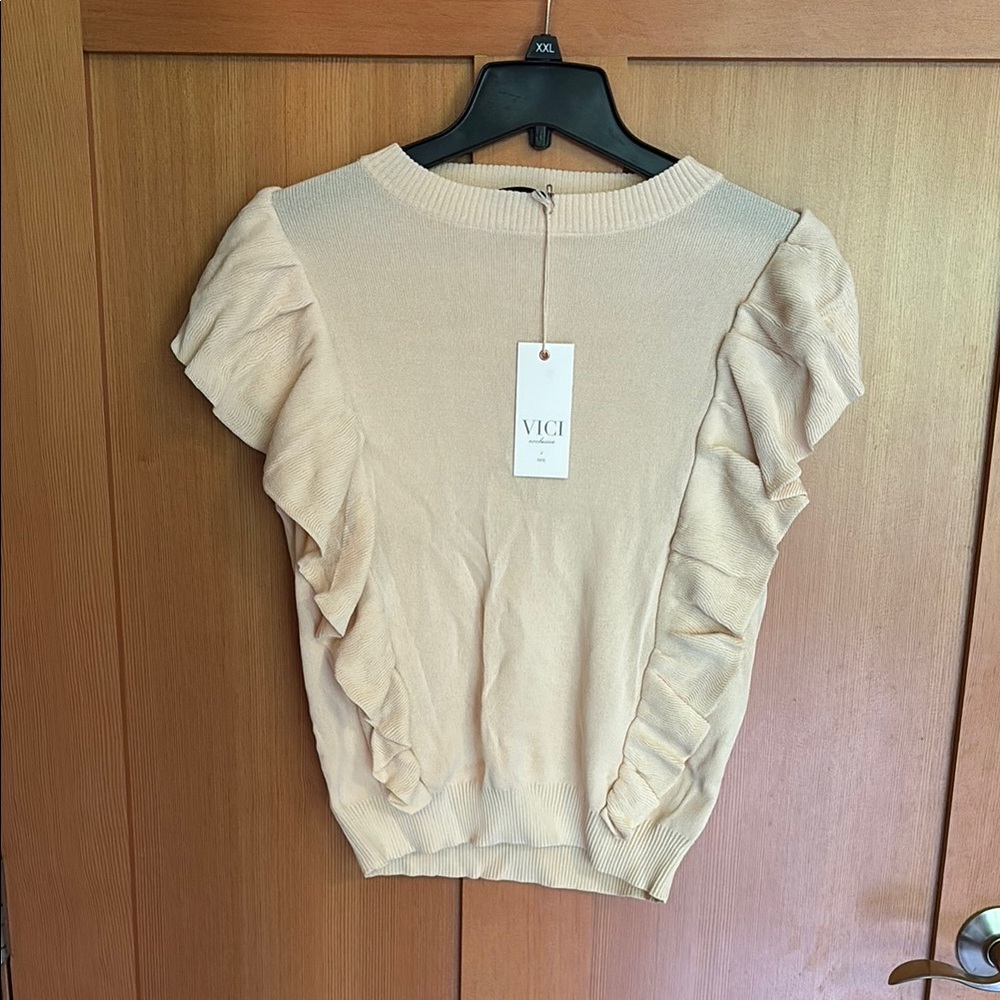 VICI Cream Ruffle Sleeve Women's Top